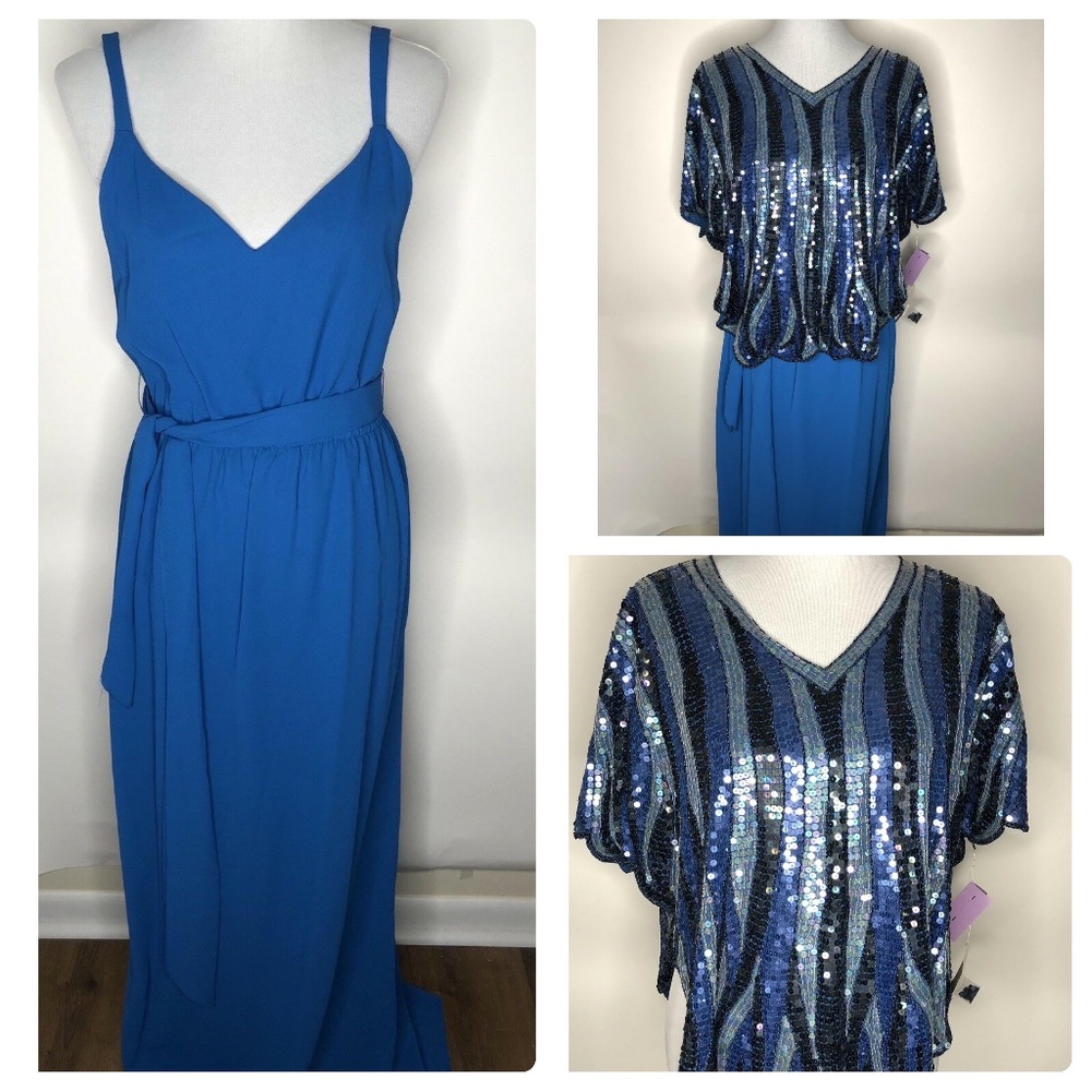 Jack Bryan 80's Two Piece Blue Dress & Top Sequin